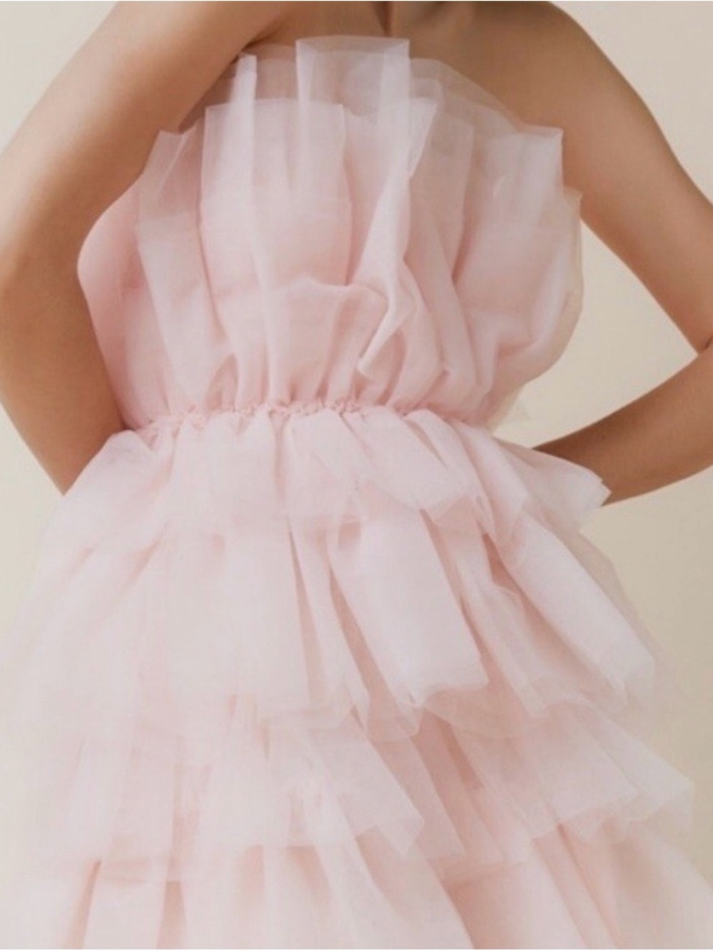 Audrey Parks x Francesca’s Strapless Blush Tulle Tiered Mini Dress - Picture 2 of 10